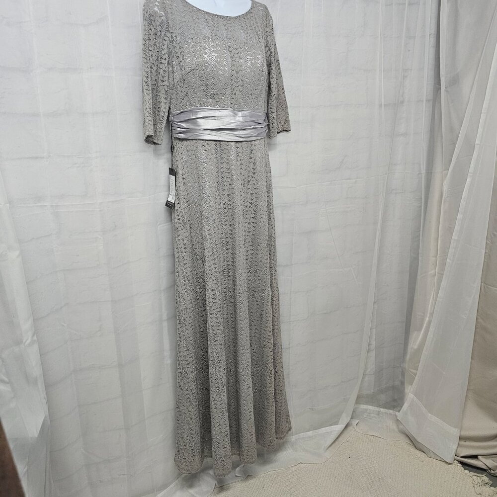 NWT Ever Pretty Dress Floral Lace Gray Satin Maxi Whimsigoth  12 - Picture 6 of 16
